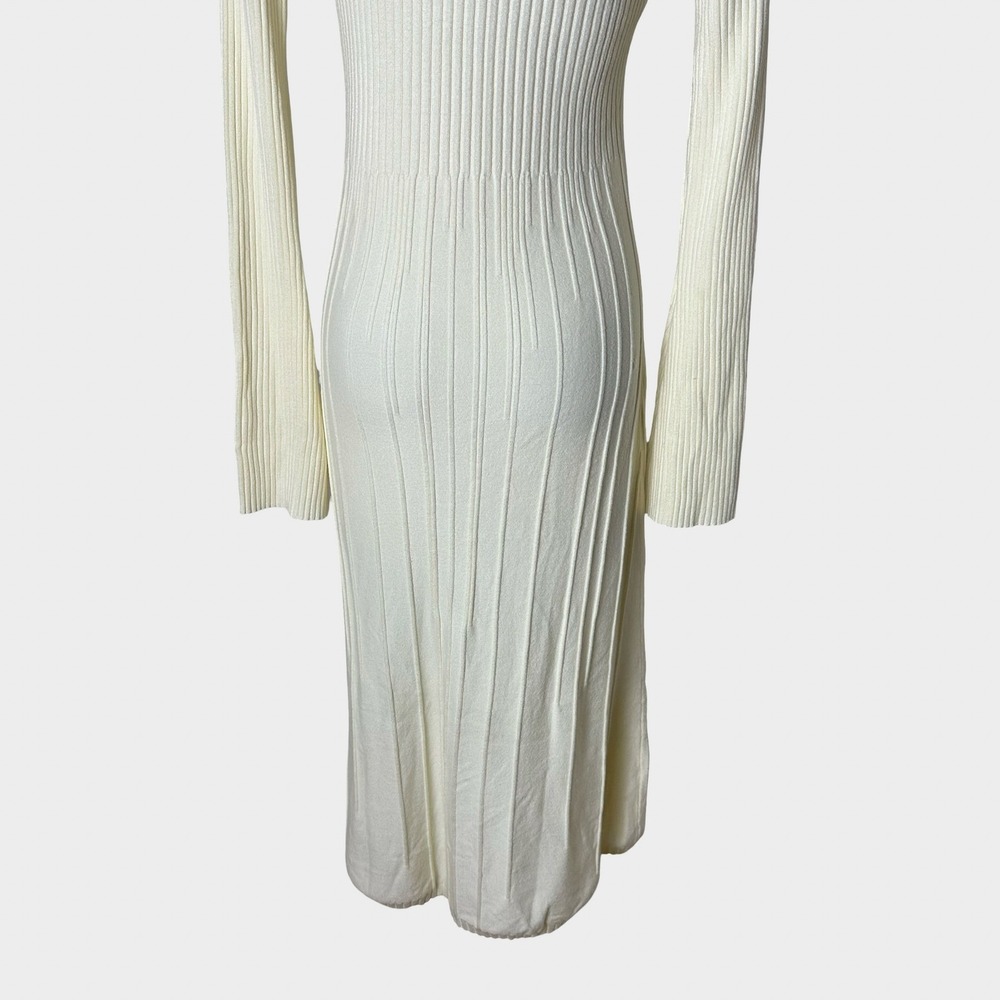 Nasty Gal Cream Ribbed V-Neck Midi Dress - Picture 8 of 15